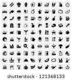 vector black food icons set on gray