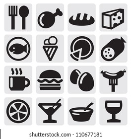 vector black food icons set on gray