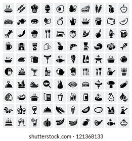 vector black food icons set on gray - Shutterstock ID 121368133