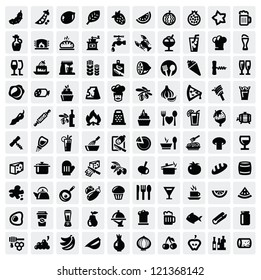 vector black food icons set on gray