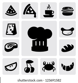 vector black food icons set on gray