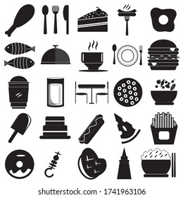 vector black food icons set on white background