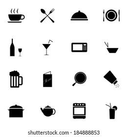 Vector black food icons set on white background