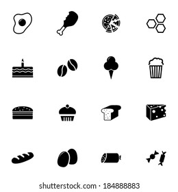Vector black food icons set on white background