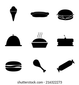 Vector black food icons set on white background