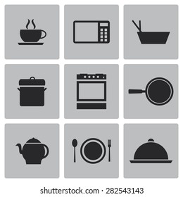Vector black food icons set on white background
