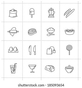 vector black food and meal icons set