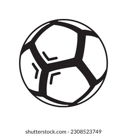 Vector black football pentagonal ball with arrow on white background. Soccer symbol.