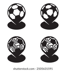 Vector black four map points icon classic soccer ball champions league europa league conference league three football team european tournament competitions on white background.