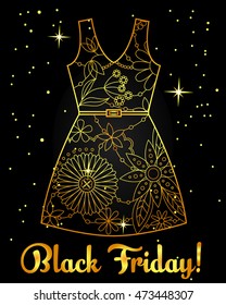 Vector black friday background golden on black with dress