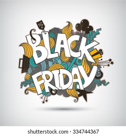 Vector black friday banner, illustration. Hand drawn poster, advertising
