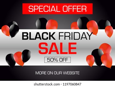 Vector black friday banner with red and black balloons