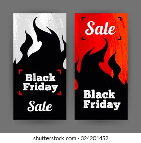 Vector Black Friday Banner Set with Brush Strokes and Stylized Flames