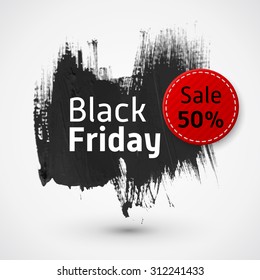 Vector Black Friday Banner Template with Brush Strokes and Shopping Tag