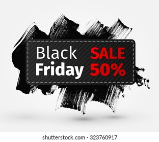 Vector Black Friday Banner Template with Brush Strokes and Shopping Tag