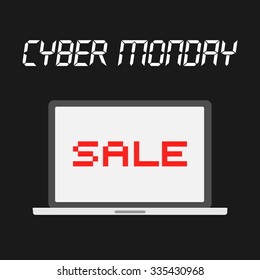 Vector Black Friday Cyber Monday poster on dark background on laptop screen