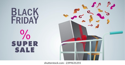 Diseño de plantillas de banner para la venta del viernes en el día de Vector Black para medios sociales y sitio web. con cajas de regalo y carros de compras como accesorios de diseño.