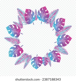 Vector Black Friday Frame with Glowing Neon Light Tropical Palm Leaves Frame Neon Magenta and Blue Frame Leaves Frame Template Modern and Trendy Super Sale on a Shopping Tag Paper Banner Template