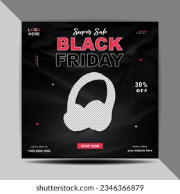 Vector Black Friday Headphone social media post and web banner template