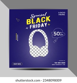 Vector Black Friday Headphone social media post and web banner template