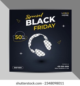 Vector Black Friday Headphone social media post and web banner template