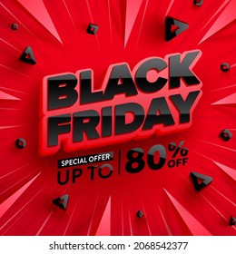 Vector of Black Friday Poster or banner on red background.Black Friday sales banner template design for social media and website.