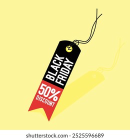 Vetor Black Friday preço tag vermelho e preto cor ilustração design e 50 off tag ou desconto tag design vetor 