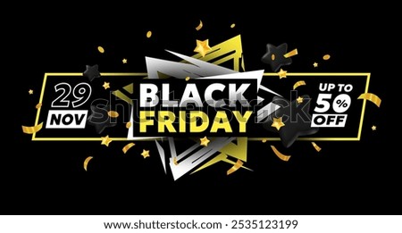 Vector black friday sale abstract illustration of label text with 50% off and star pattern on dark background. 3d style sale business promotion fashion design of black friday logo of discount day