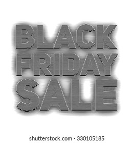 Vector Black Friday Sale background with text of embossed stripes. Monochrome lines forms embossed text with shadow and illusion of volume. Modern look label.