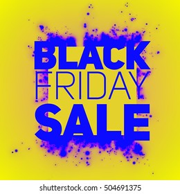 Vector Black Friday Sale background with shining blast of blue sparkles. Vector illustration on yellow background. Abstract explosion of shining dots. Psychedelic colors.