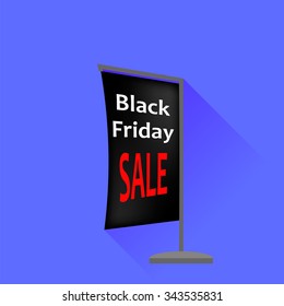 Vector Black Friday Sale Banner Isolated on Blue Background. Flat Design. Long Shadow