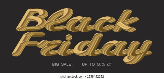 Vector of Black Friday sale banner.Gold inscription on dark background.3d