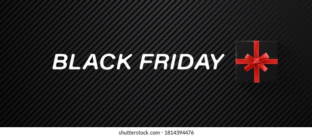 vector black friday sale with black giftbox and red ribbon and white white text on texture background.