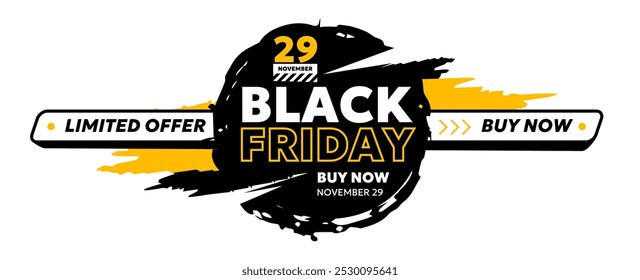 Vector black friday sale illustration with bold type text on white background. Flat style sale promotion design of black friday business logo. Limited offer for discount day web site, promo banner