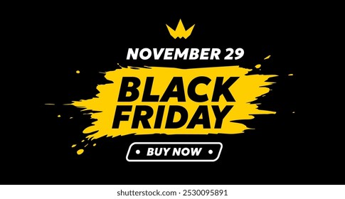 Ilustración de venta de viernes negro de Vector con texto en negrita sobre fondo amarillo. Diseño plano de la promoción de la venta del estilo del logotipo negro del negocio del viernes con la corona para el Sitio web del día del descuento, Anuncio de la promoción