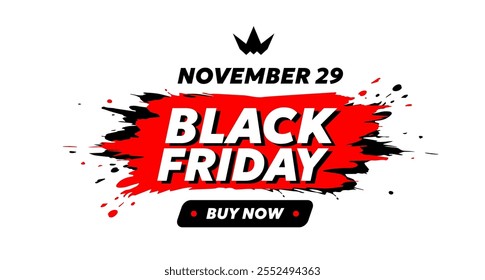 Vetor Black Friday venda ilustração com texto em quadro de splash vermelho sobre fundo branco. Plano vintage estilo promoção de venda design de Black Friday logotipo de negócios para dia de desconto web site, banner promocional