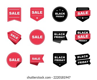 Vector Black Friday sale label tag and ribbons set for your website, mobile app, brochure, banner, ad, promotion, and flyer. 