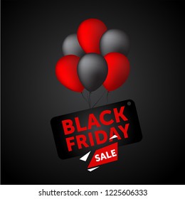 Vector black friday sale layout background with baloons. For shopping, mockup, banner, idea,, print, flyer, blank, card, ad, sign, poster, badge.