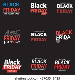  Conjunto de diseño de texto de venta de viernes negro de Vector - Gráficos promocionales personalizables