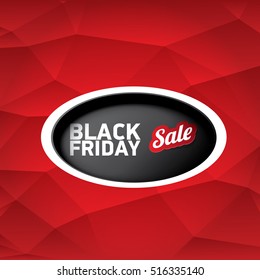 vector Black Friday sales tag or label on abstract polygonal red background. Black Friday sale poster or background 