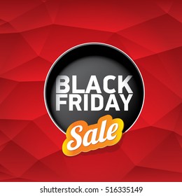 vector Black Friday sales tag or label on abstract polygonal red background. Black Friday sale poster or background 