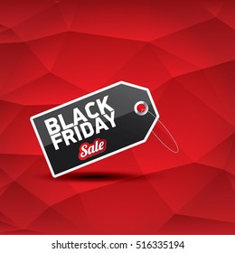 vector Black Friday sales tag or label on abstract polygonal red background. Black Friday sale poster or background 
