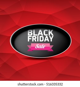 vector Black Friday sales tag or label on abstract polygonal red background. Black Friday sale poster or background 