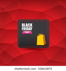 vector Black Friday sales tag or label on red geometric background. Black Friday red sale poster or background