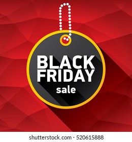 vector Black Friday sales tag or label on red geometric background. Black Friday red sale poster or background