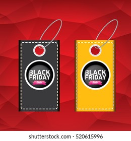 vector Black Friday sales tag or label on red geometric background. Black Friday red sale poster or background