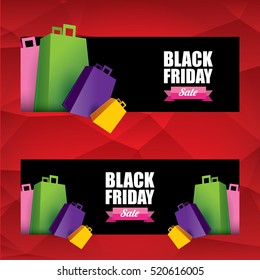 vector Black Friday sales tag or label on red geometric background. Black Friday red sale poster or background