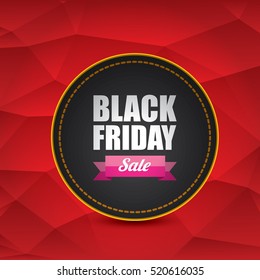 vector Black Friday sales tag or label on red geometric background. Black Friday red sale poster or background