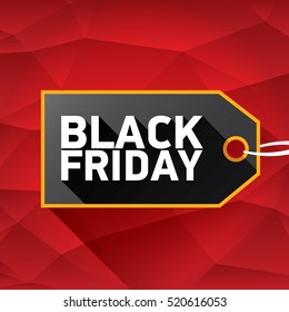 vector Black Friday sales tag or label on red geometric background. Black Friday red sale poster or background