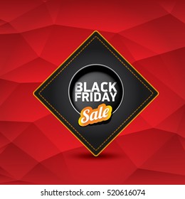 vector Black Friday sales tag or label on red geometric background. Black Friday red sale poster or background
